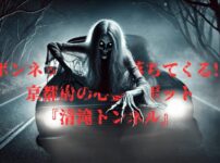 車のボンネットに落ちてくる白い服の幽霊のイメージ画像