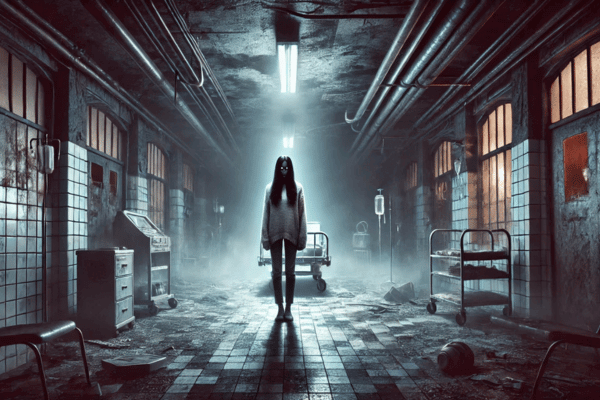 旧相武病院内でたたずむ女性の幽霊のイメージ画像