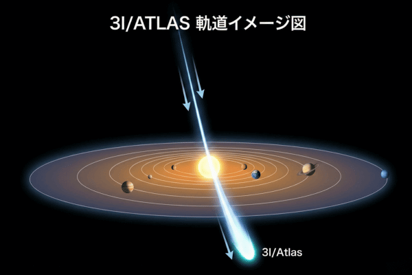 3Iアトラスの太陽系を垂直に通過するハイパーボリック軌道