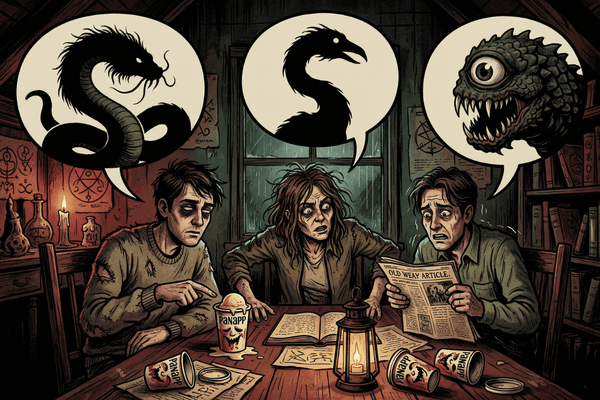 バニップの正体について話う人たちのイメージイラスト