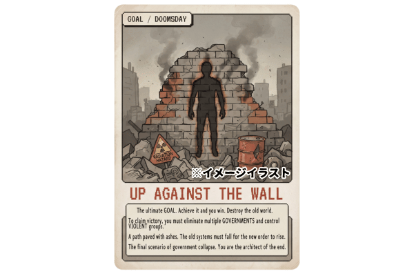 イルミナティカード『Up Against the Wall（壁際に追い詰める／絶体絶命）』イメージイラスト